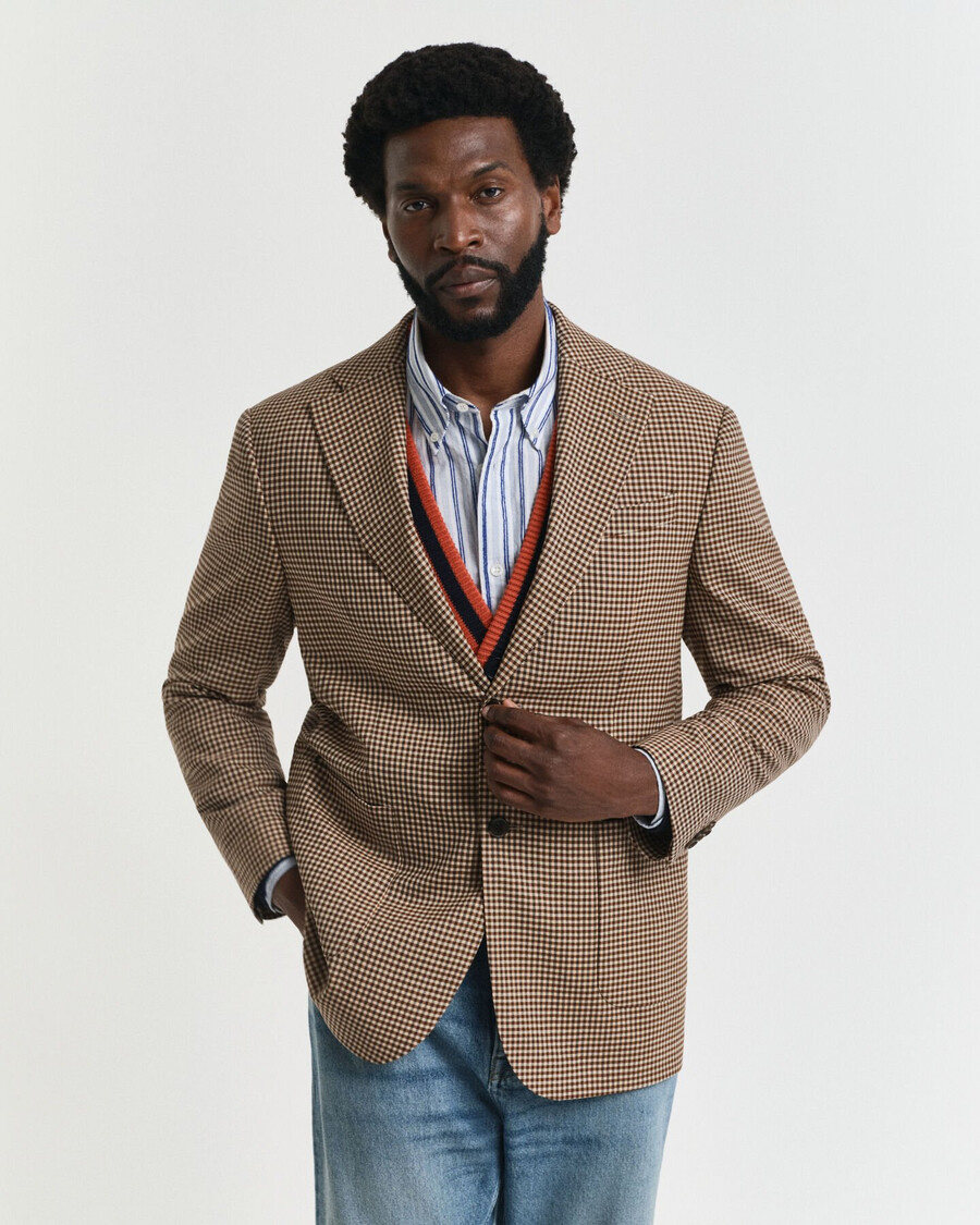 blazer xadrez vichy de corte relaxado - marrom chocolate