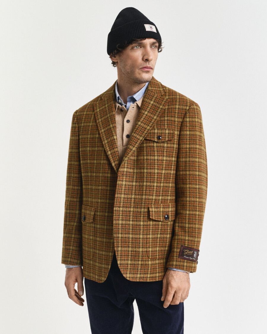 blazer de tweed xadrez com modelagem relaxada - cor manteiga de amendoim