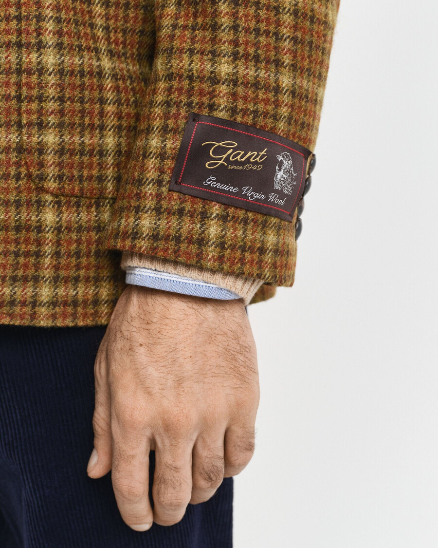 blazer de tweed xadrez com modelagem relaxada - cor manteiga de amendoim