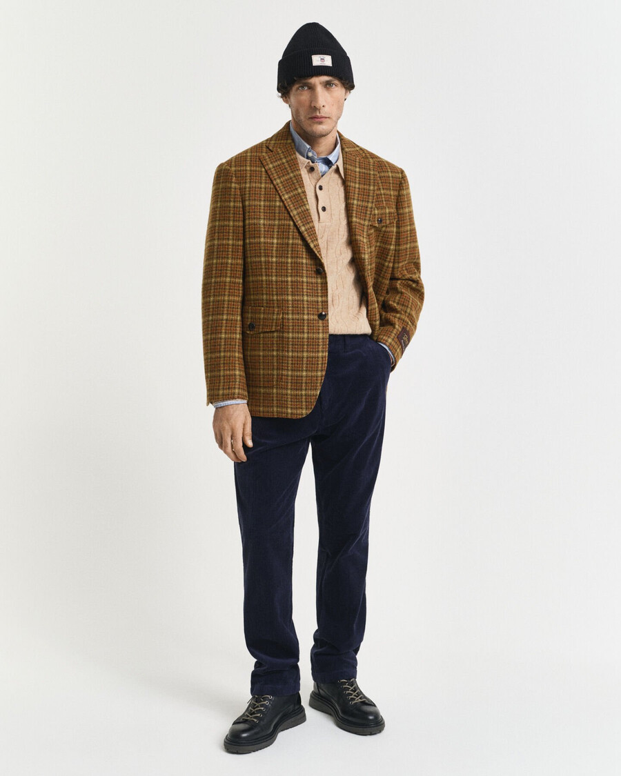 blazer de tweed xadrez com modelagem relaxada - cor manteiga de amendoim
