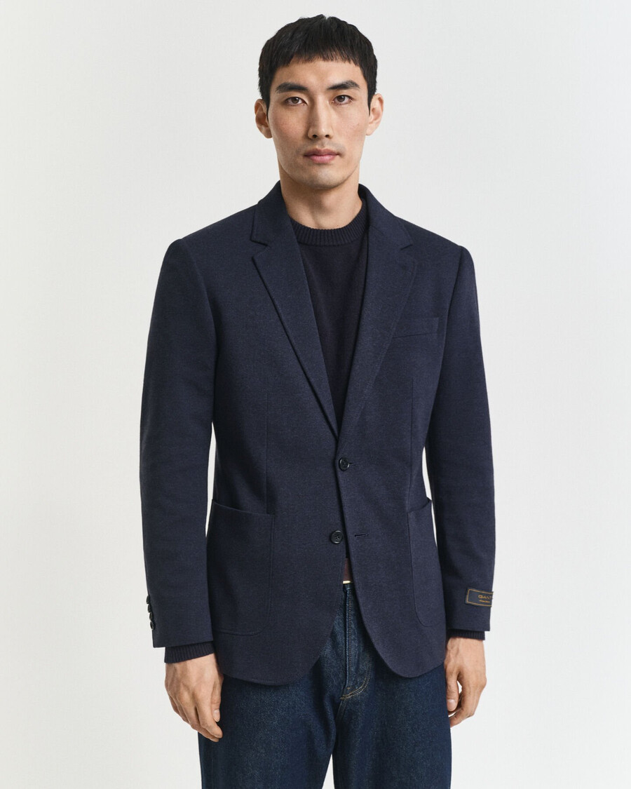 blazer slim fit twotoned jersey piqué - dark indigo melange
