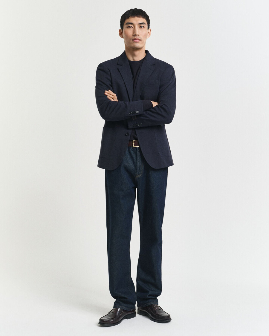 blazer slim fit twotoned jersey piqué - dark indigo melange
