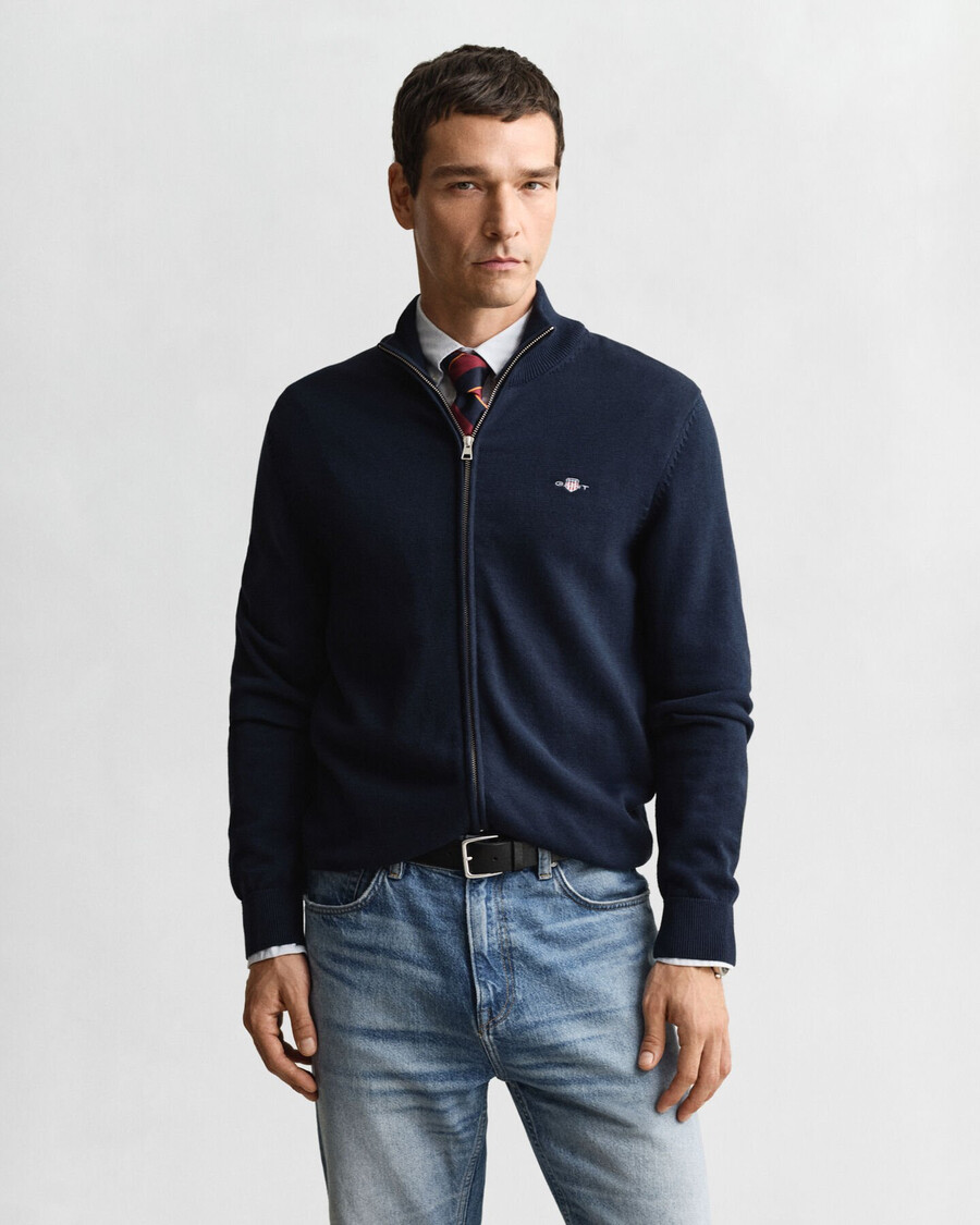 cardigã casual de algodão com zíper - azul noite