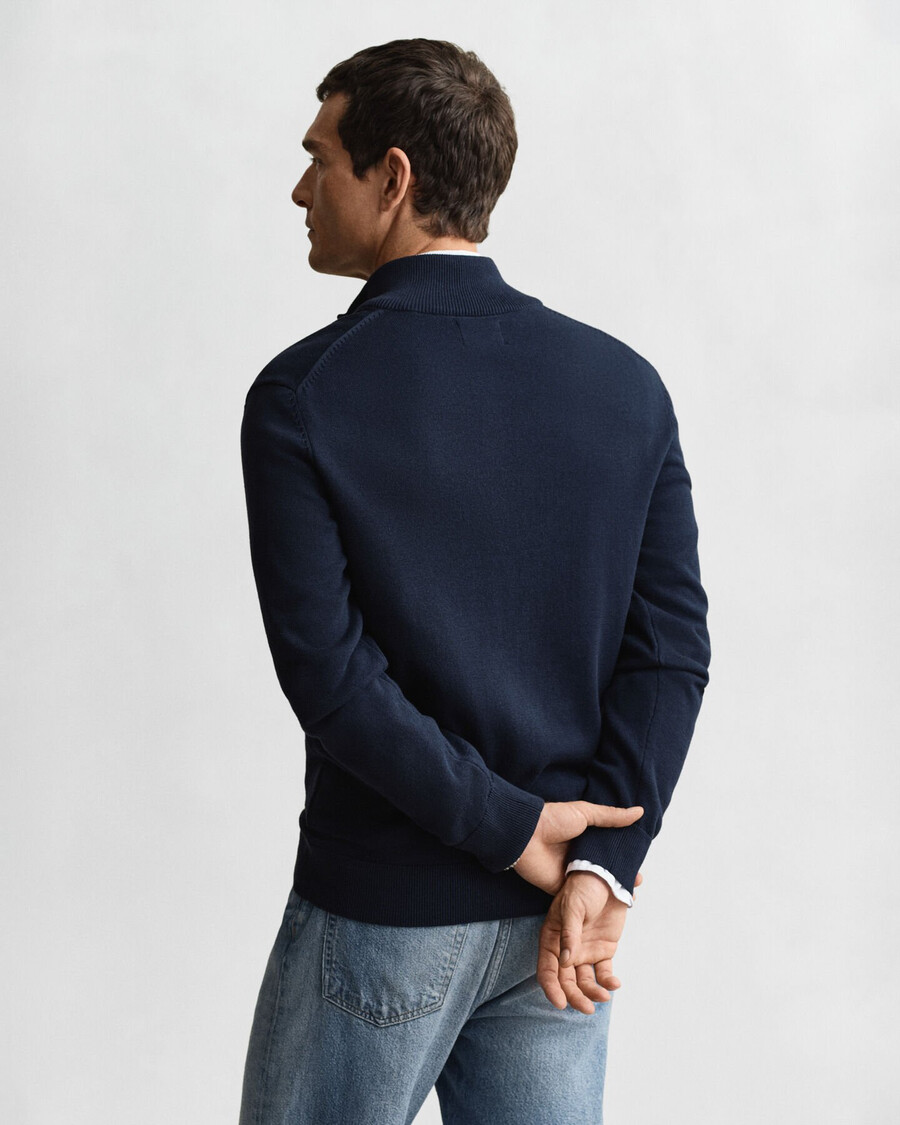 cardigã casual de algodão com zíper - azul noite