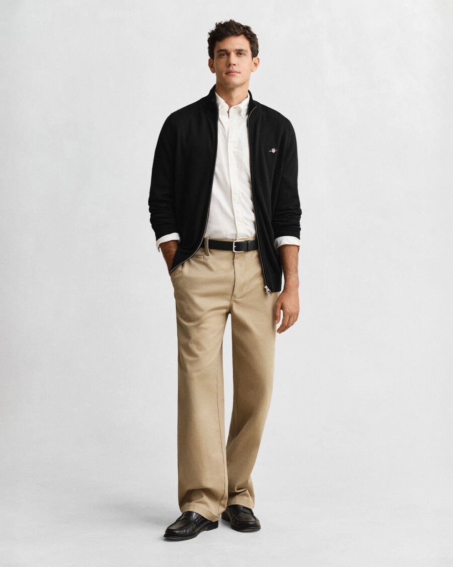 cardigã casual de algodão com zíper - preto