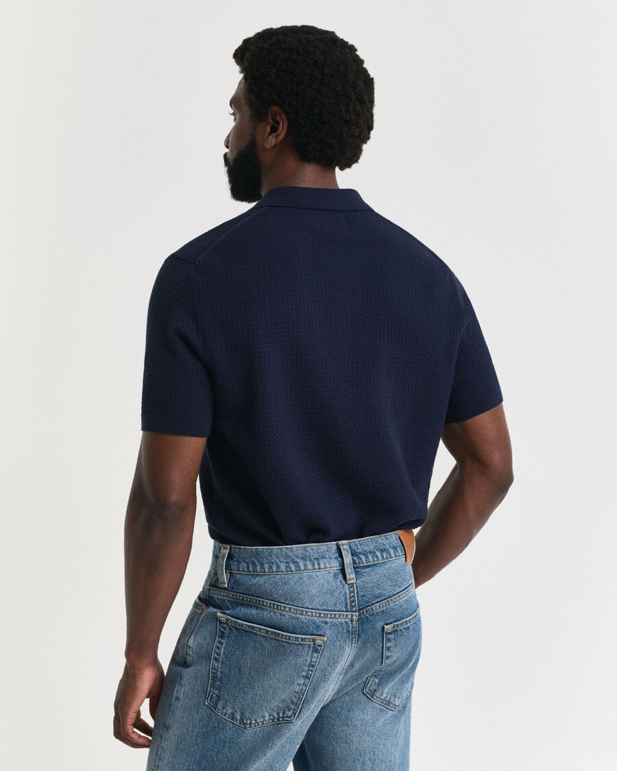 camisa polo de algodão texturizado - azul noite