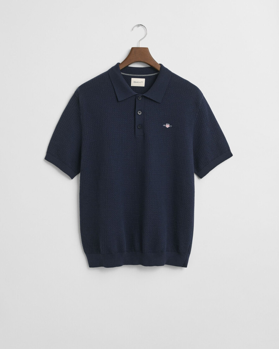 camisa polo de algodão texturizado - azul noite