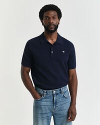 camisa polo de algodão texturizado - azul noite