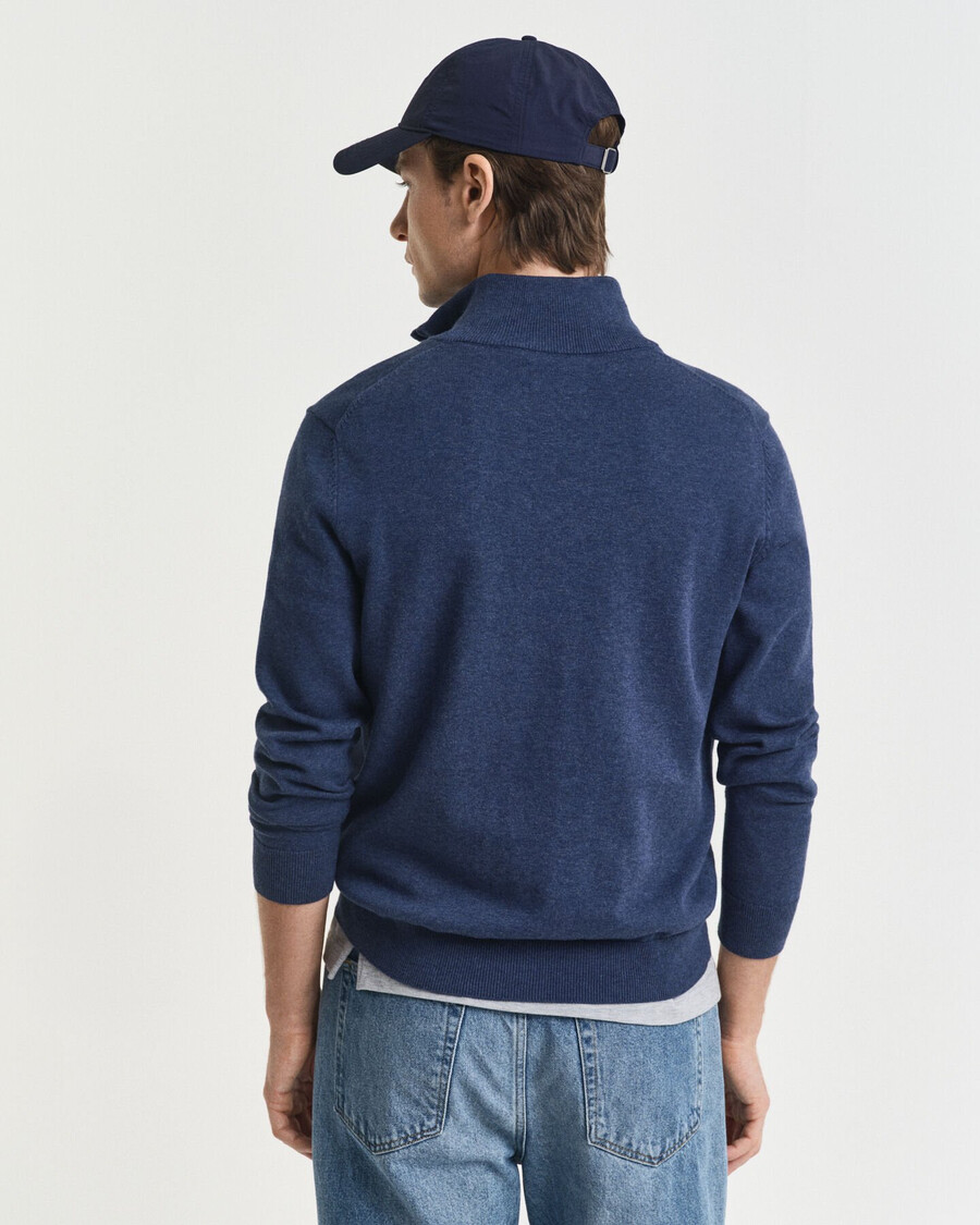 suéter clássico de algodão com meio zíper - azul jeans escuro mesclado