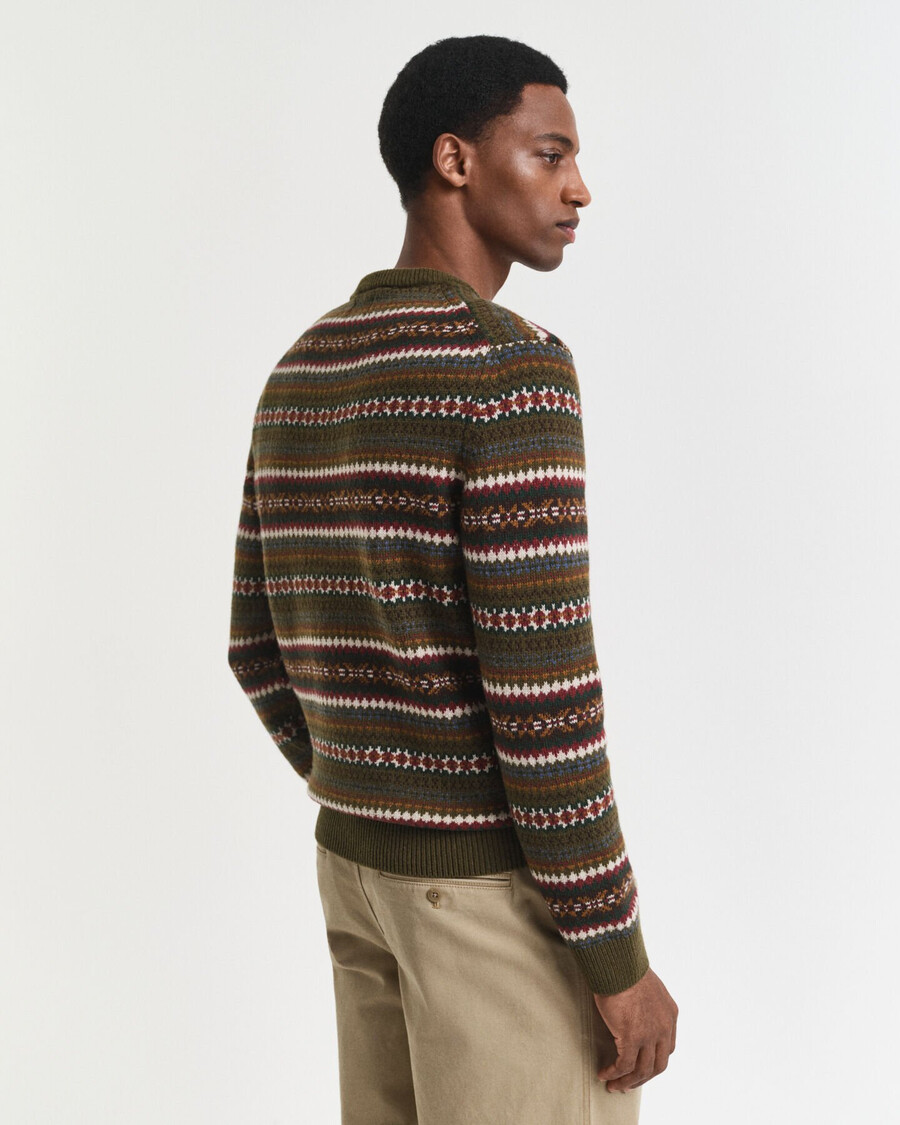 suéter de gola redonda fair isle - verde campestre