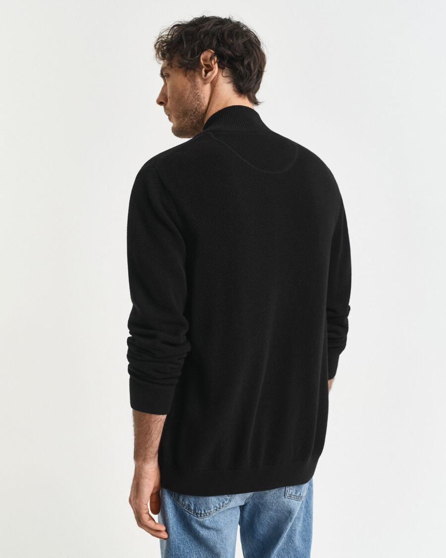 cardigã de algodão piqué com zíper - preto