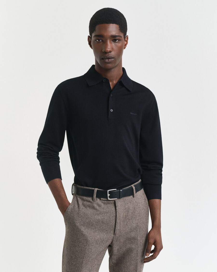 polo de lã merino extrafina - preto