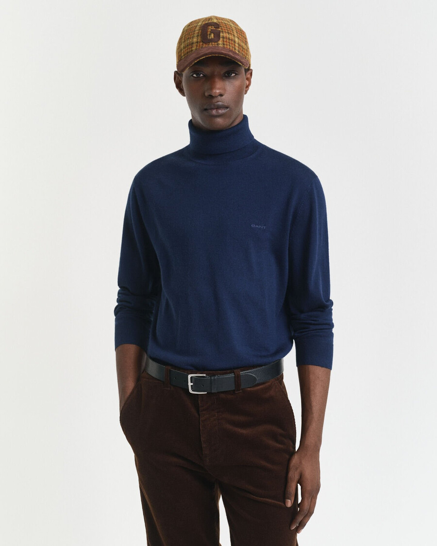 suéter de gola alta em lã merino extrafina - azul-marinho