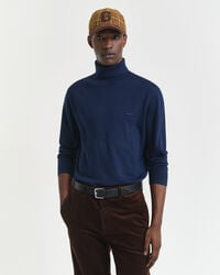 suéter de gola alta em lã merino extrafina - azul-marinho