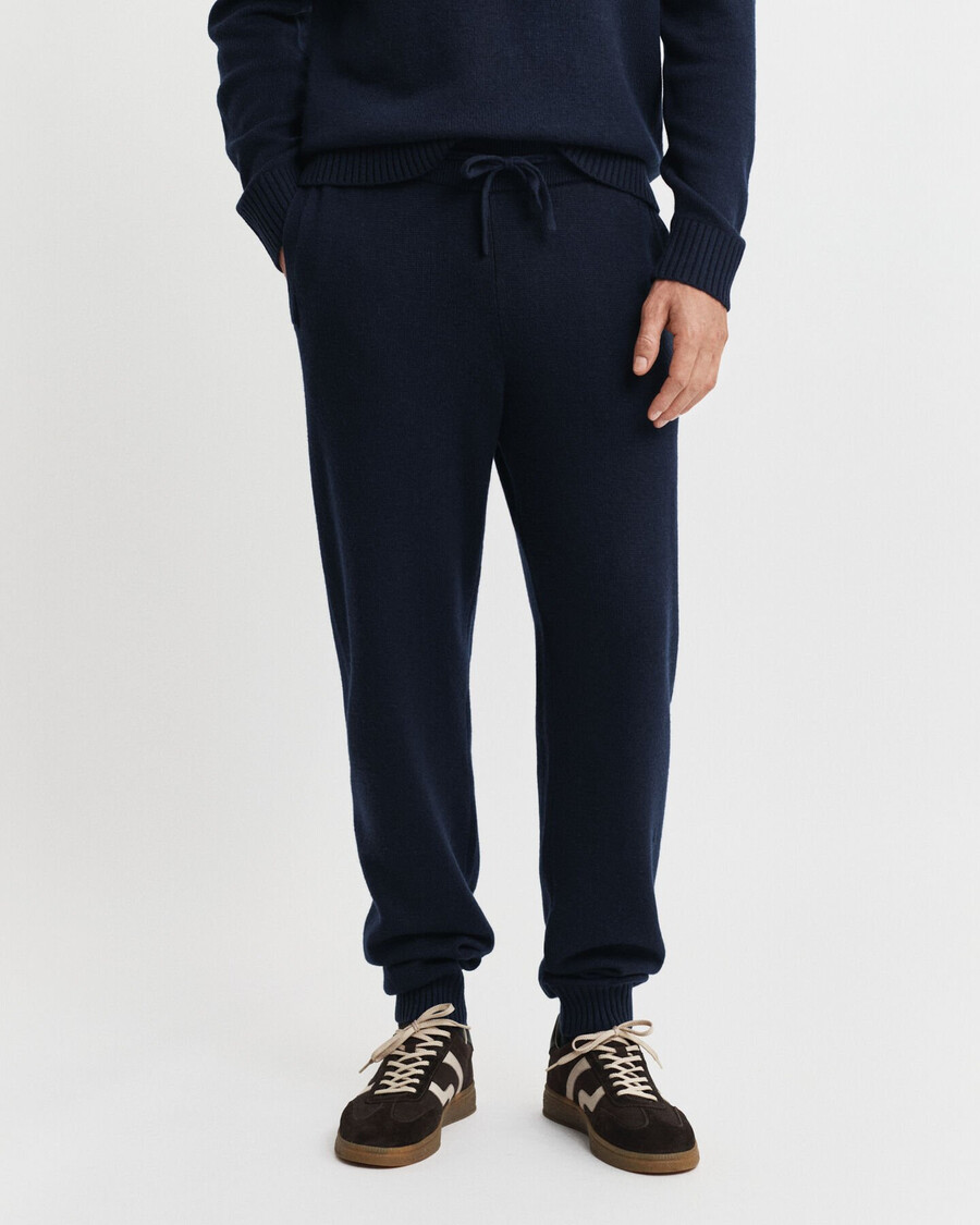 calças de malha em mistura de cashmere - azul noite