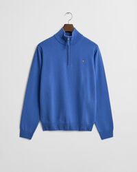 suéter de lã de cordeiro superfina com meio zíper - azul perfeito