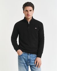 suéter de lã de cordeiro superfina com meio zíper - preto