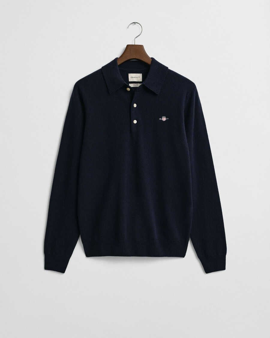 suéter polo de lã de cordeiro superfina - azul marinho