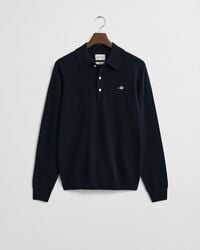suéter polo de lã de cordeiro superfina - azul marinho