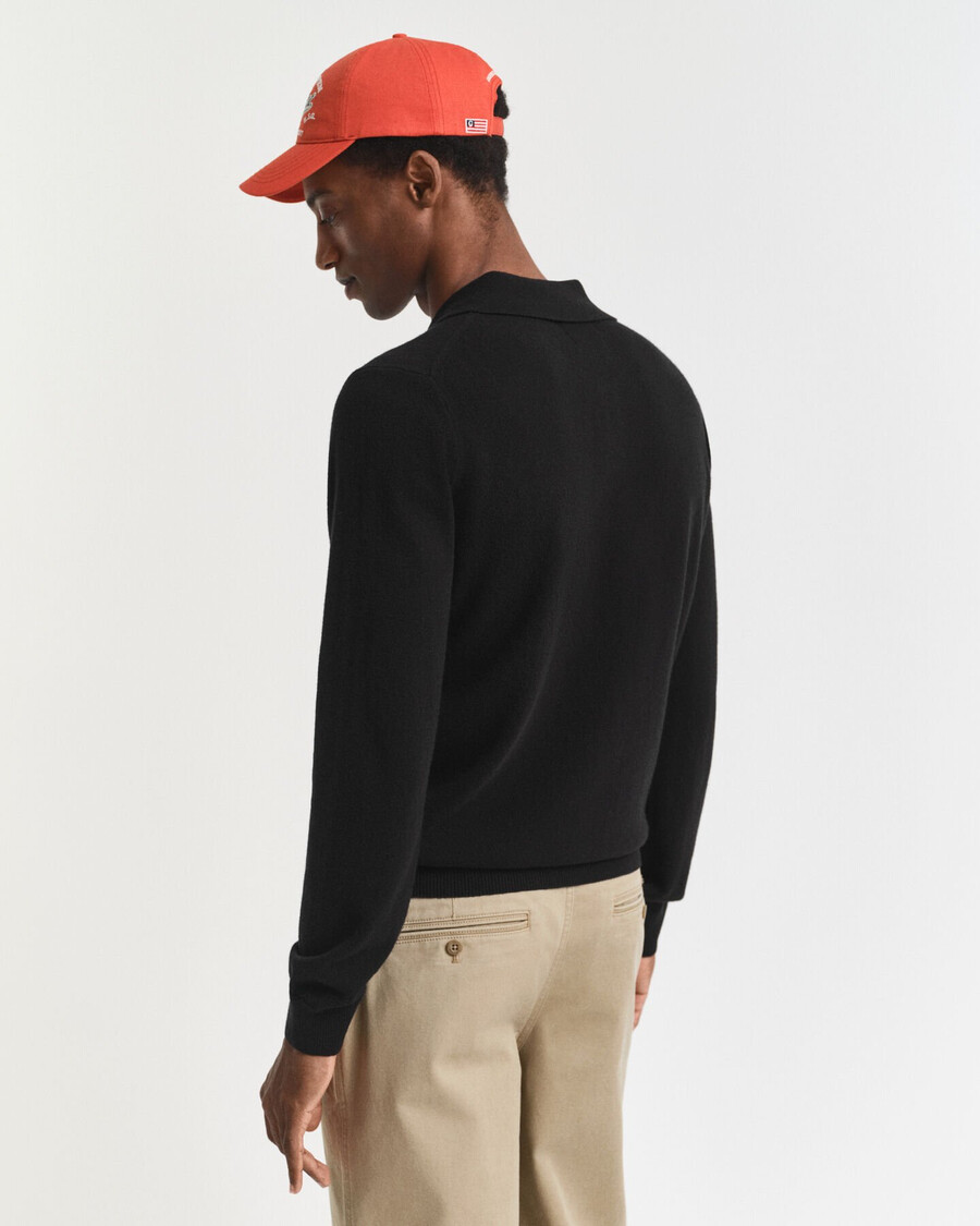 suéter polo de lã de cordeiro superfina - preto