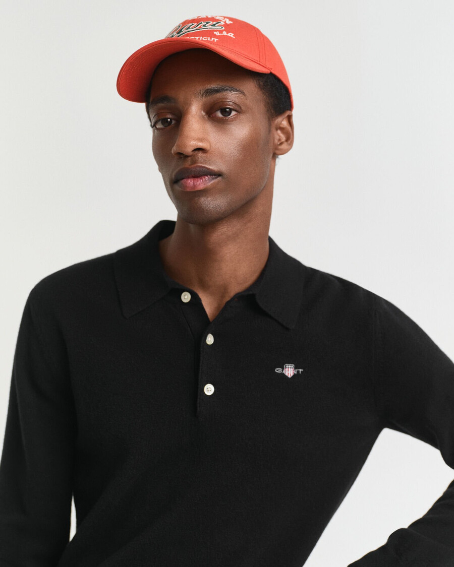 suéter polo de lã de cordeiro superfina - preto