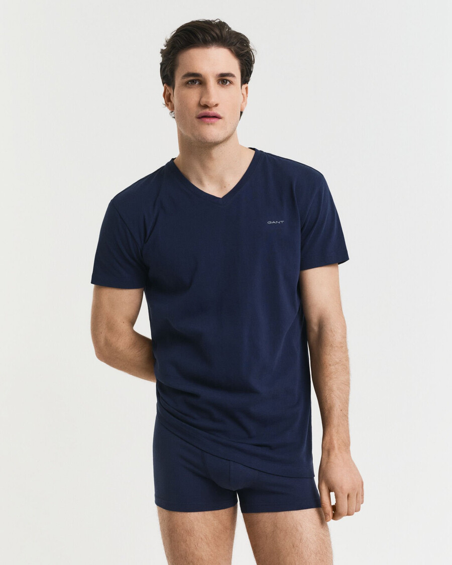 conjunto de 2 camisetas com decote em v - azul-marinho branco