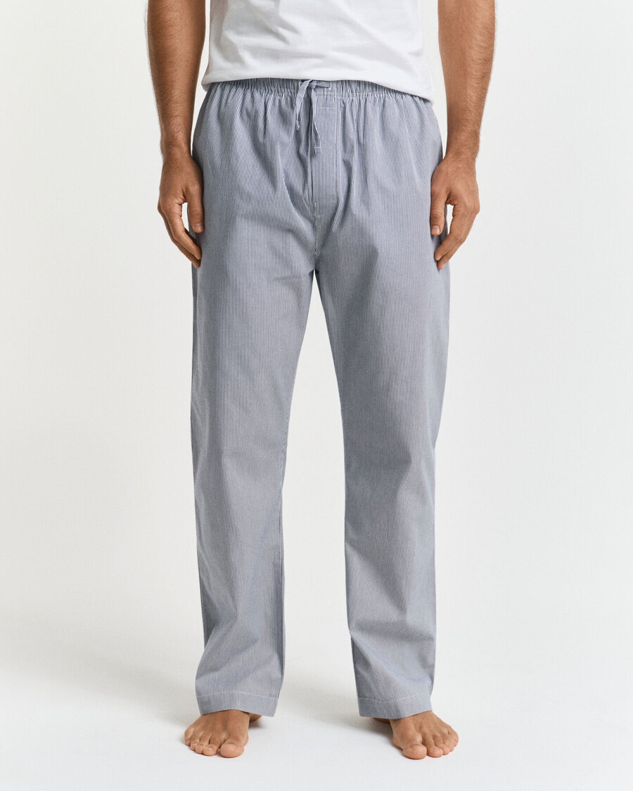 calça de pijama listrada em popeline - azul persa
