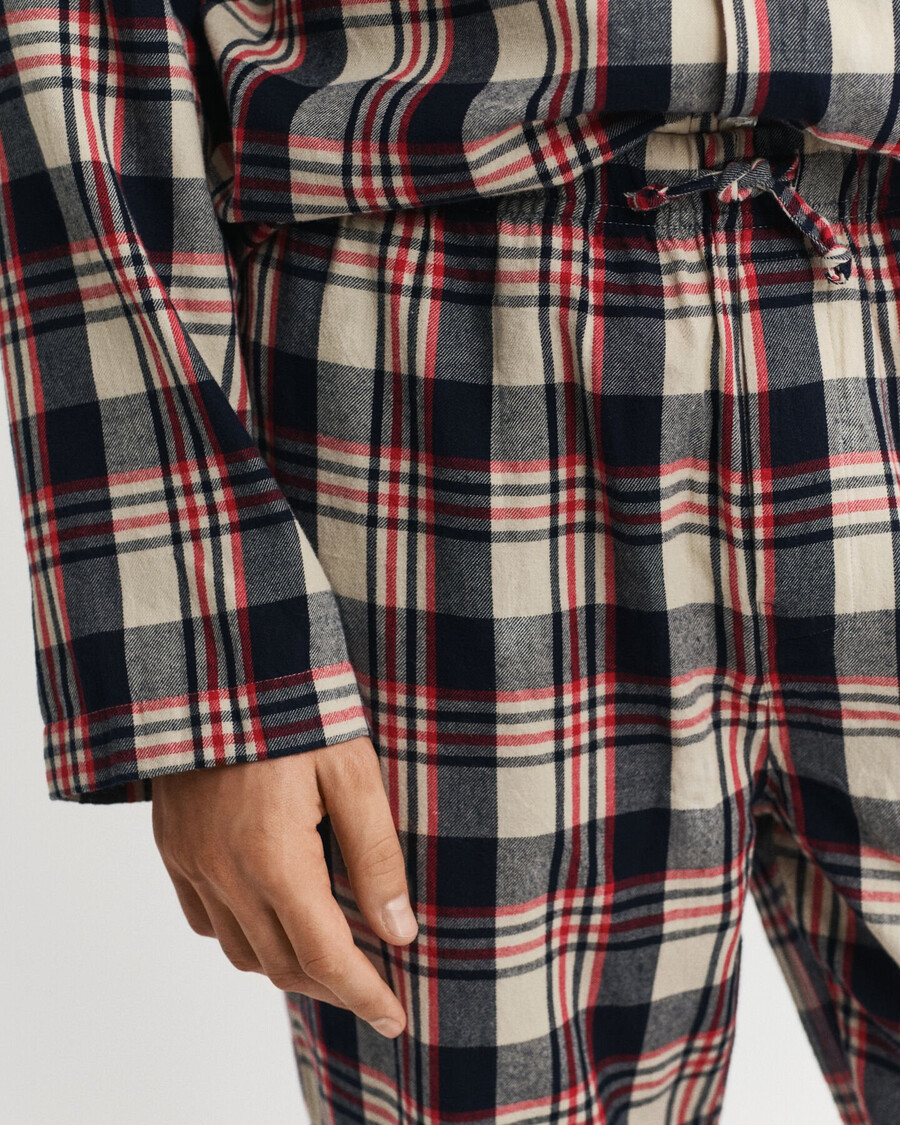 conjunto de pijama xadrez de flanela em caixa de presente - vermelho rubi