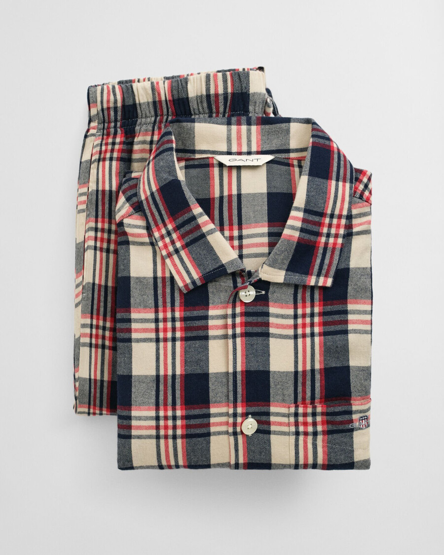 conjunto de pijama xadrez de flanela em caixa de presente - vermelho rubi