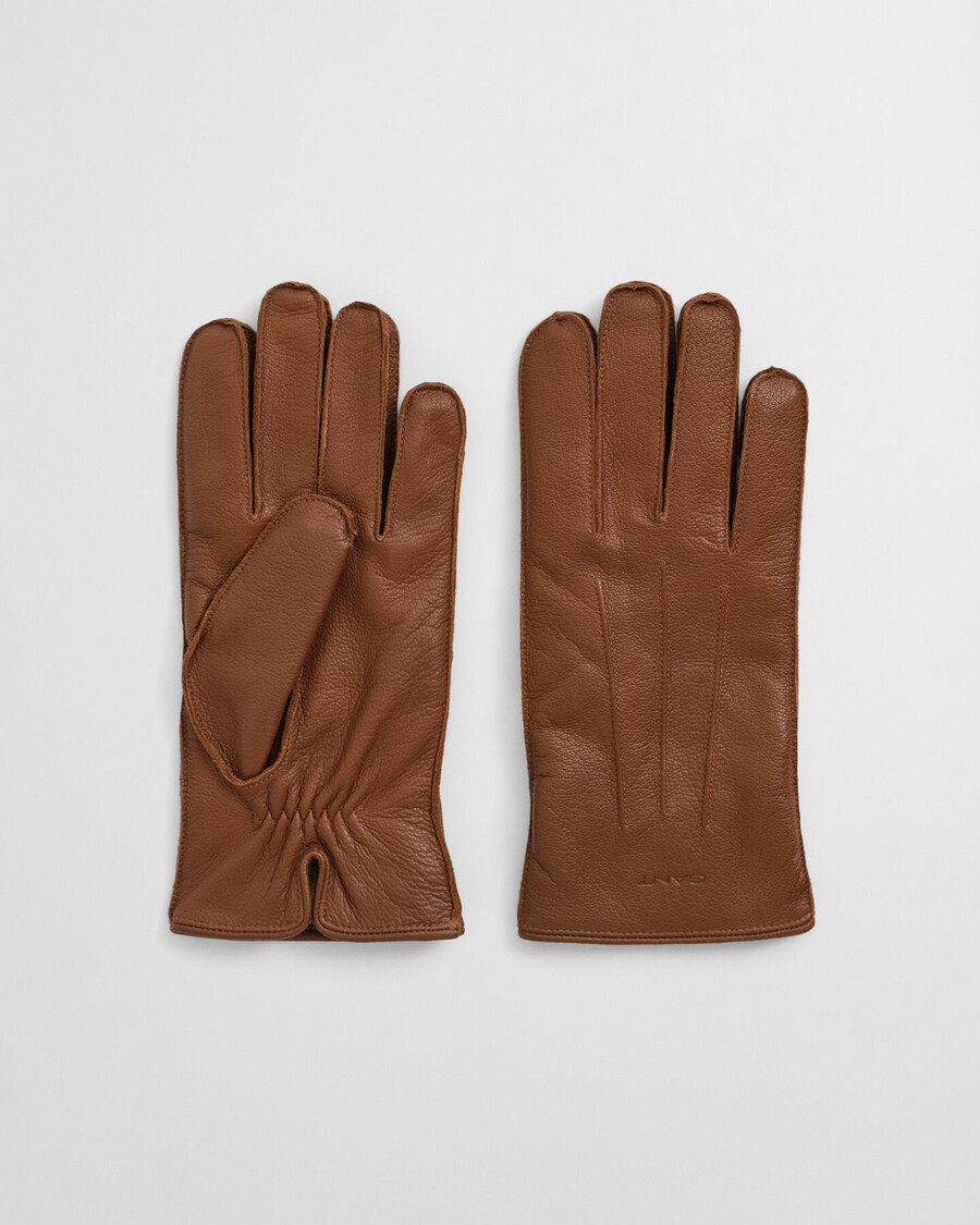 luvas de couro com forro de cashmere - conhaque