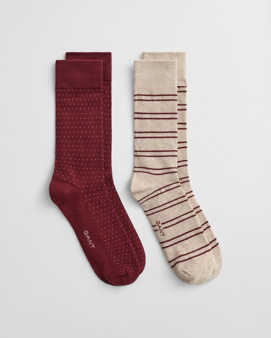 caixa de presente com 2 pares de meias listradas e com bolinhas pequenas - plumped red