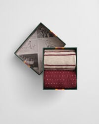 caixa de presente com 2 pares de meias listradas e com bolinhas pequenas - plumped red
