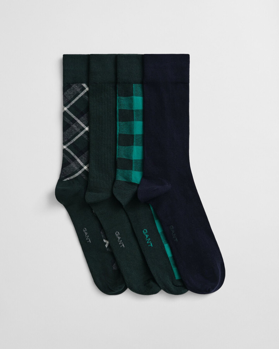conjunto de 4 pares de meias xadrez e lisas - verde tartan