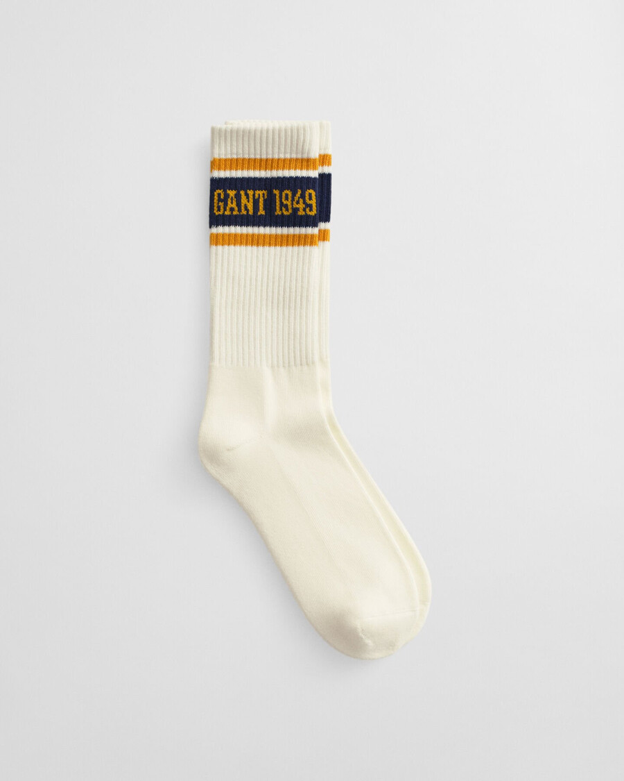 meias esportivas listradas com logo - creme