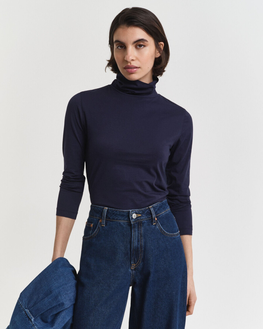 blusa de gola alta leve em algodão - azul noite