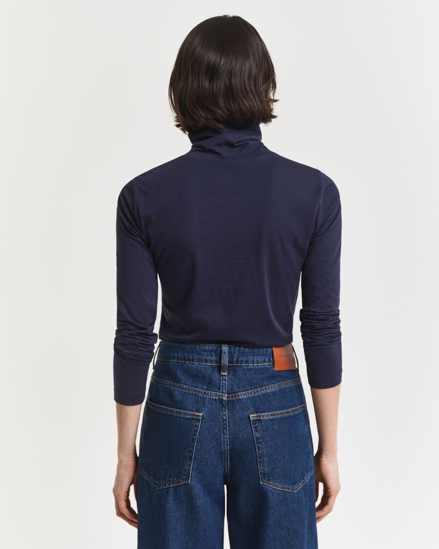 blusa de gola alta leve em algodão - azul noite