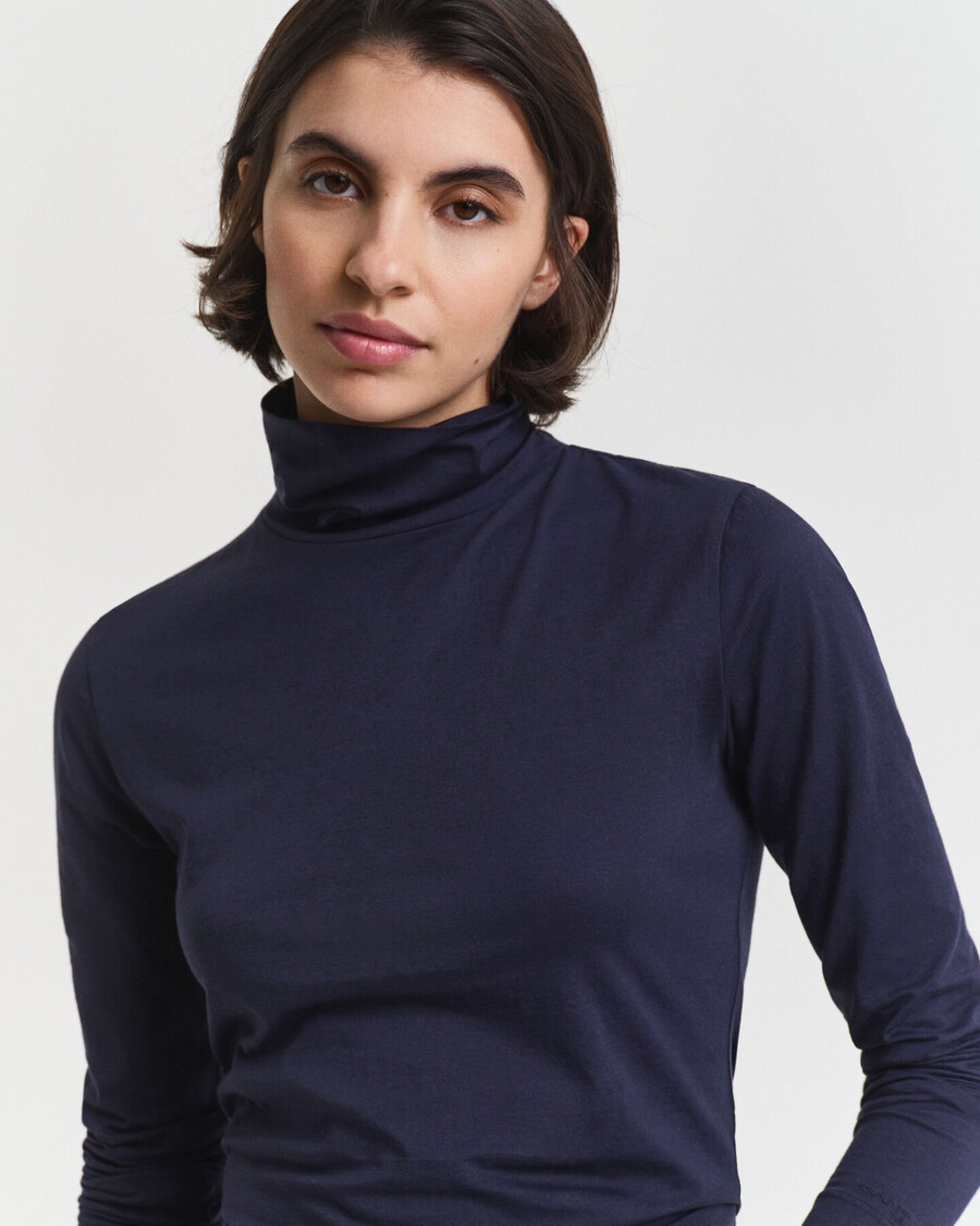 blusa de gola alta leve em algodão - azul noite