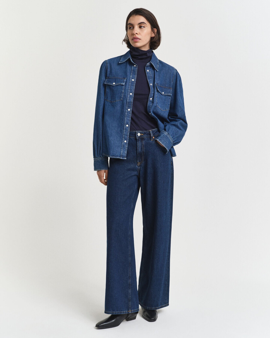 blusa de gola alta leve em algodão - azul noite