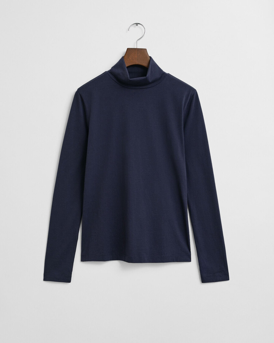 blusa de gola alta leve em algodão - azul noite