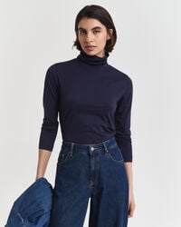 blusa de gola alta leve em algodão - azul noite