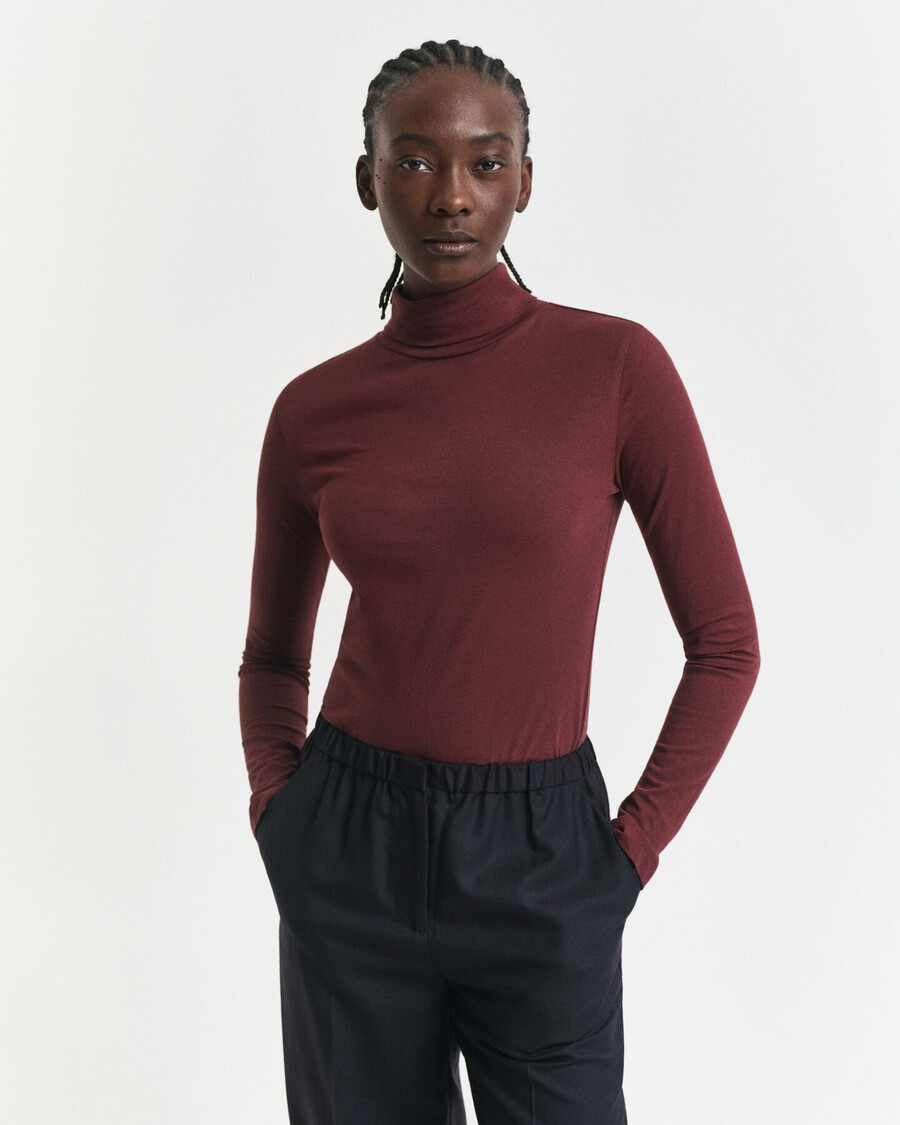 blusa de gola alta leve em algodão - vinho ameixa