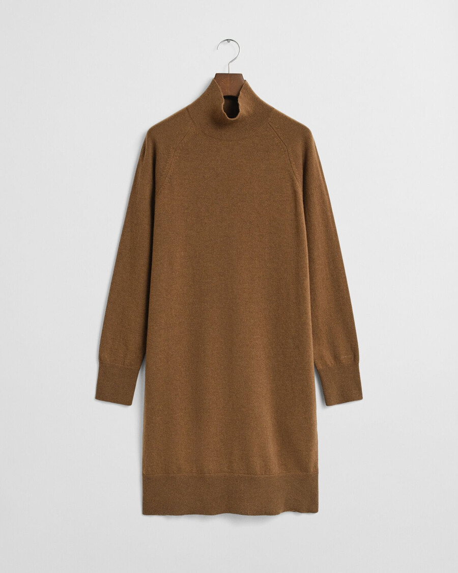 vestido de lã de cordeiro superfina tricotada - cáqui quente