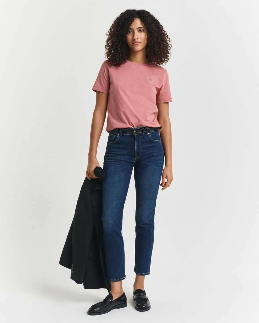calça jeans cropped slim fit - azul escuro desbotado