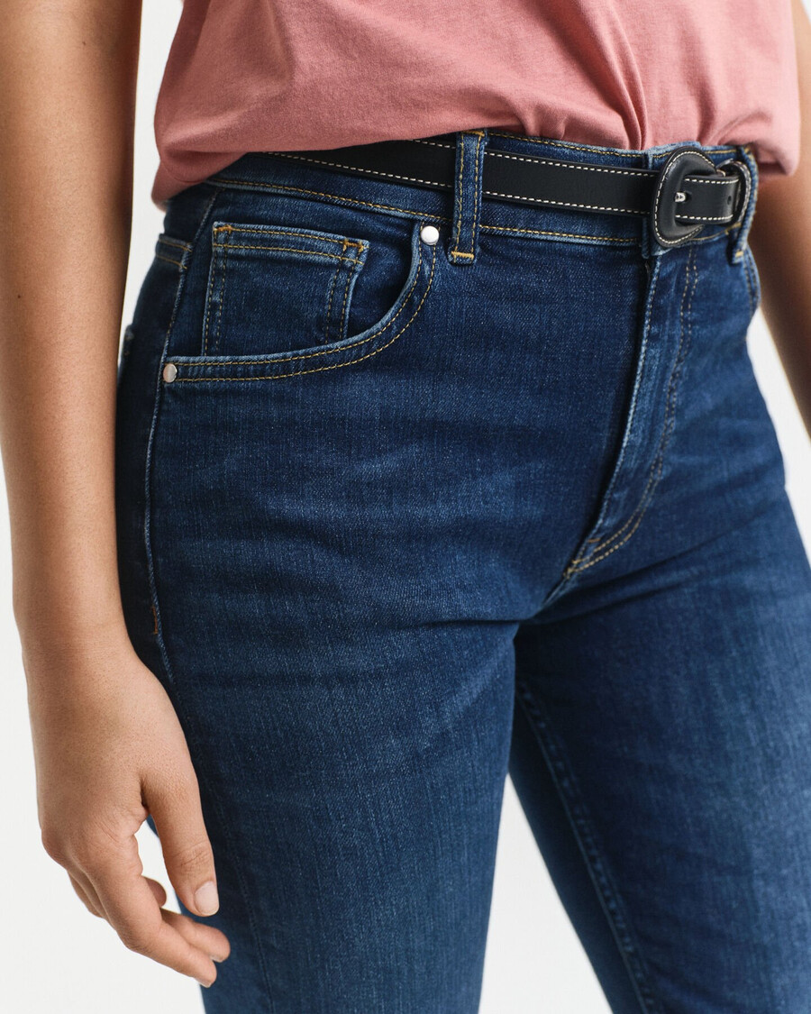 calça jeans cropped slim fit - azul escuro desbotado
