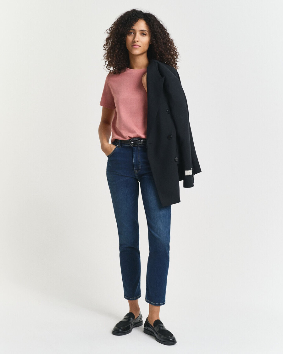 calça jeans cropped slim fit - azul escuro desbotado