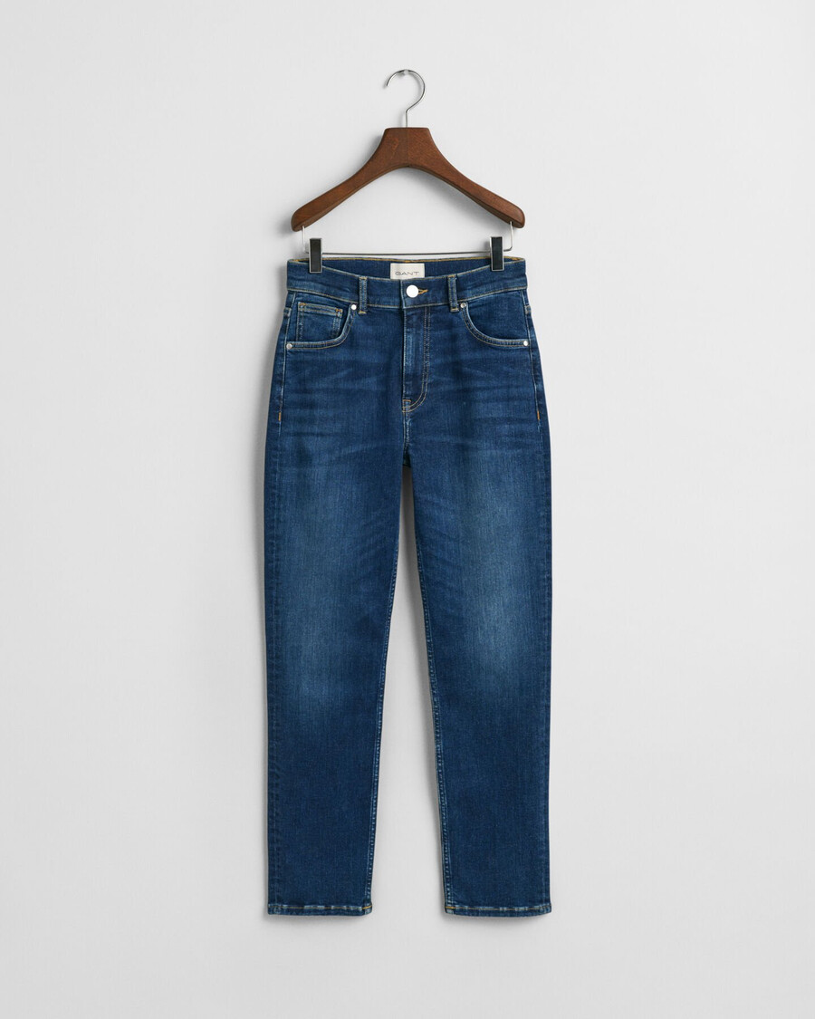calça jeans cropped slim fit - azul escuro desbotado