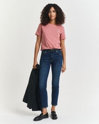 calça jeans cropped slim fit - azul escuro desbotado