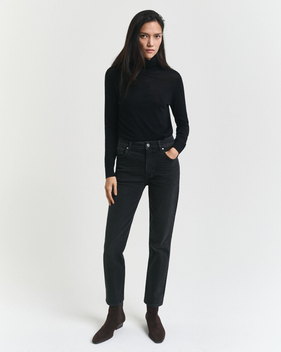 calça jeans preta cropped slim fit - preta com efeito desgastado