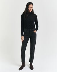 calça jeans preta cropped slim fit - preta com efeito desgastado