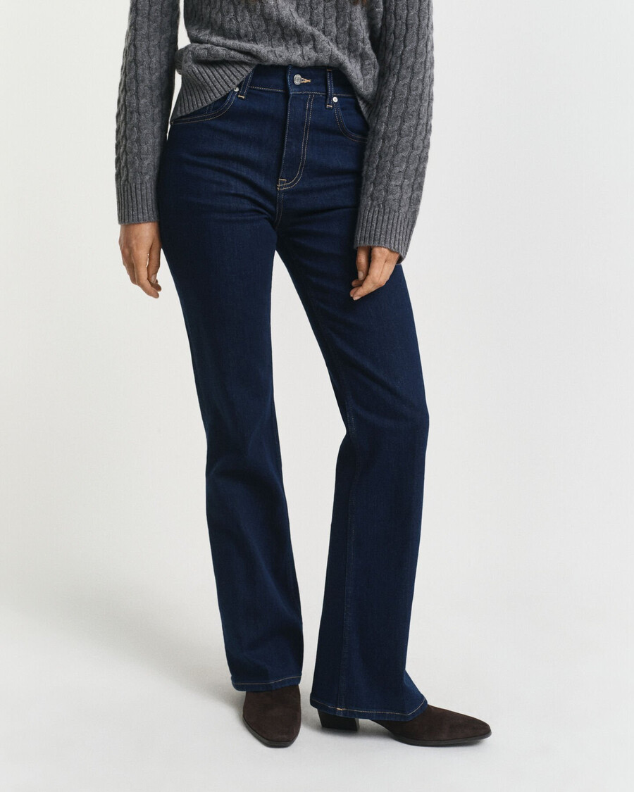 calça jeans flare slim fit - azul escuro